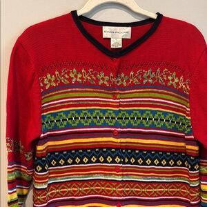 Evan Picone Vibrant Red Striped Cardigan